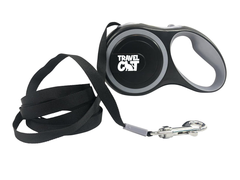 Travel Cat Retractable Expandable Leash - Black 10 Ft Long Strong Tape, Release/Lock Button and Anti-Slip Handle for Small to Large Cats - Light Pet Leash for Walking, Training - PawsPlanet Australia