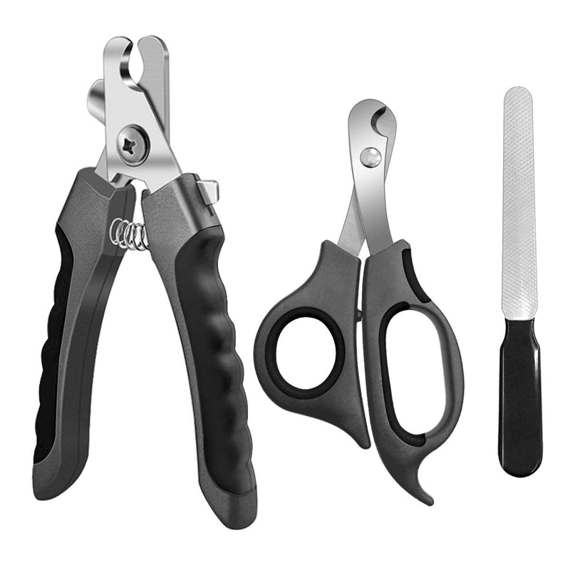 Pet Nail Clippers and Trimmers Set Safety Guard to Avoid Over Cutting Razor Sharp Blades Grooming Tool for All Small Large Dog Cat (Grey) Grey - PawsPlanet Australia