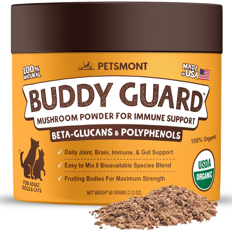 Petsmont Buddy Guard for Lumps and Bumps, Lipoma for Dogs & Cats, Patent Pending Organic 8 Mushroom Powder Blend Natural Dog Probiotic & Immune Support Chaga, Reishi, Lion's Mane, Turkey Tail Mushroom - PawsPlanet Australia