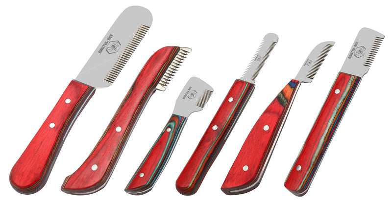 Brutul Bee Dog Grooming Coat Stripping Knife Stripper Trimmer Tool Wooded Handle Stripping Knives Set of 6 in Stainless Steel Non-Slip Tools for Grooming Dogs (Multi) Multicolor - PawsPlanet Australia