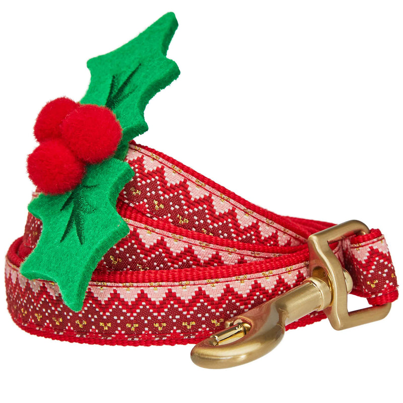 Blueberry Pet Christmas Zigzag Chevron Dog Leash with Holly Décor, 5 ft x 5/8", Small, Leashes for Dogs 5' * 5/8" (Pack of 1) Leash - Holly - PawsPlanet Australia