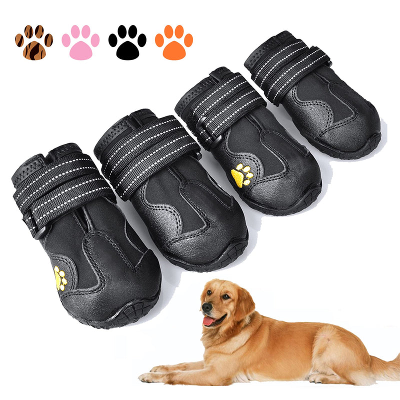XSY&G Dog Boots,Waterproof Dog Shoes,Dog Booties with Reflective Rugged Anti-Slip Sole and Skid-Proof,Outdoor Dog Shoes for Medium to Large Dogs 4Pcs-Size4 Size 4:（2.6''x2.1'')(L*W) for 31-40 lbs Black