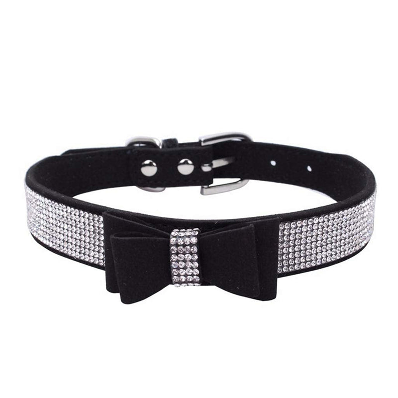 Rhinestone Dog Collar, Cute Dazzling Sparkling Soft Suede Leather Dog Cat Rhinestone Collar Crystal Diamond Pet Dog Puppy Collar XS Black-2 - PawsPlanet Australia
