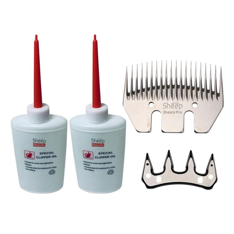 Clipper Blades 20 Tooth Straight Blade Replacement Universal Show Goats Cutter Blades Set with 2 x Sheep Clipper Oil Lubricant Bottles 6.8 Fl OZ (200ml) 20 Tooth Straight Blade and Cutter set - PawsPlanet Australia