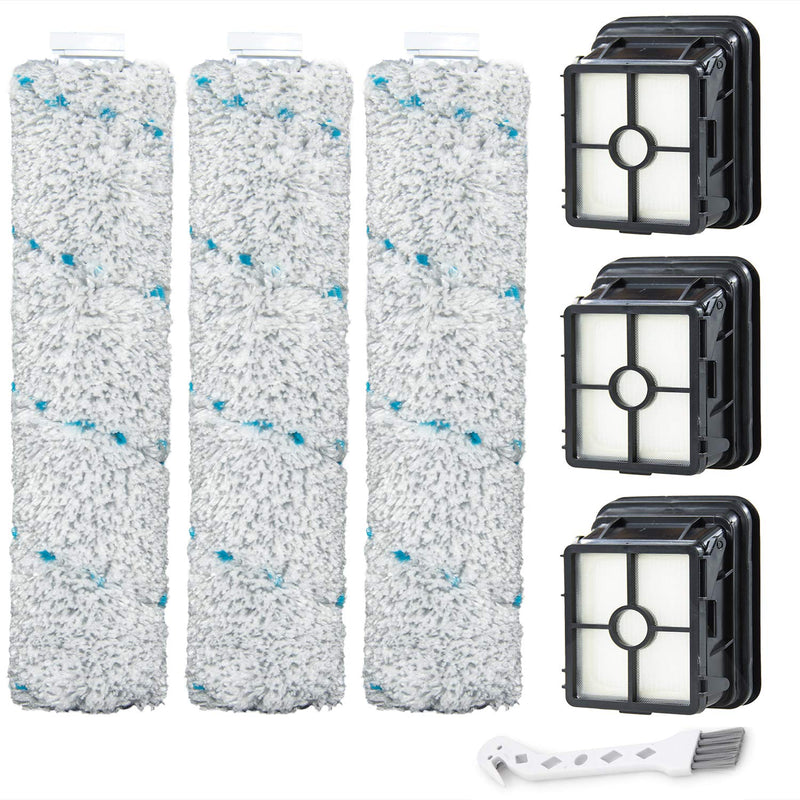 Multi-Surface Pet Brush Rolls 2787 & Vacuum Filters 1866 Replacement Parts,Compatible with Bissell CrossWave Max 2554A,2590,2593,2596,for HydroSteam 35151, 3515, 35152, 3513, 3518 Vacuums 3 Mulit-Surface Brush + 3 Filters