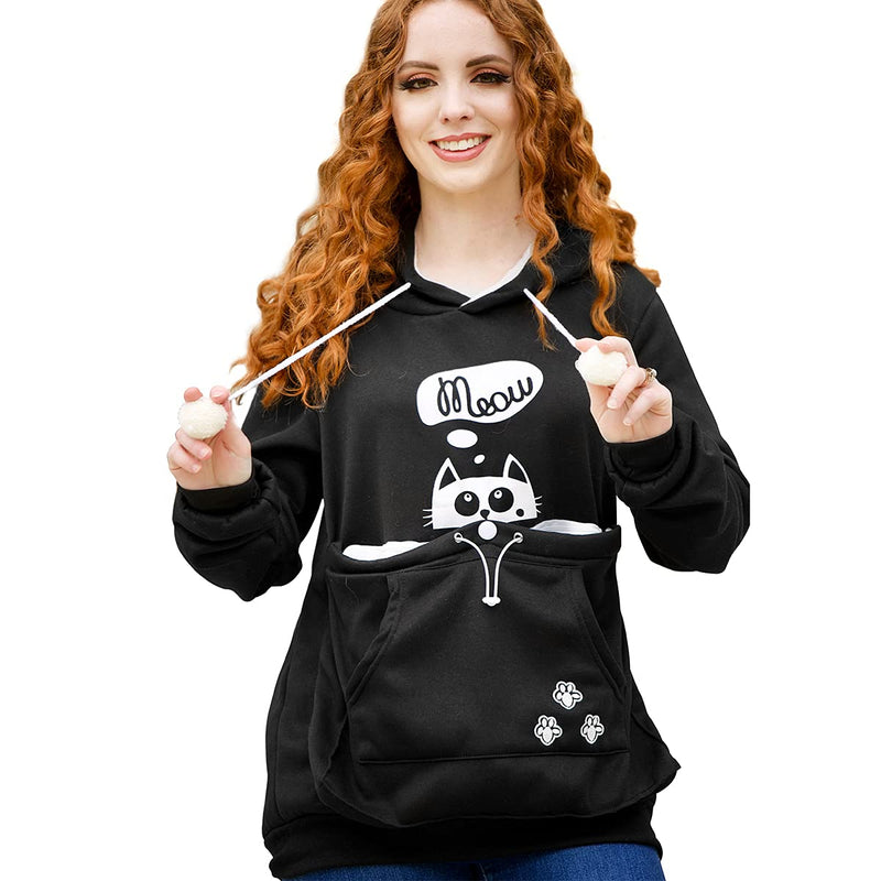 ALYC Pet Pouch Hoodie- Dog Cat Holder Carrier Sweatshirt Fleece Big Pouch Pullover for Women (Black, 4X-Large) Black - PawsPlanet Australia