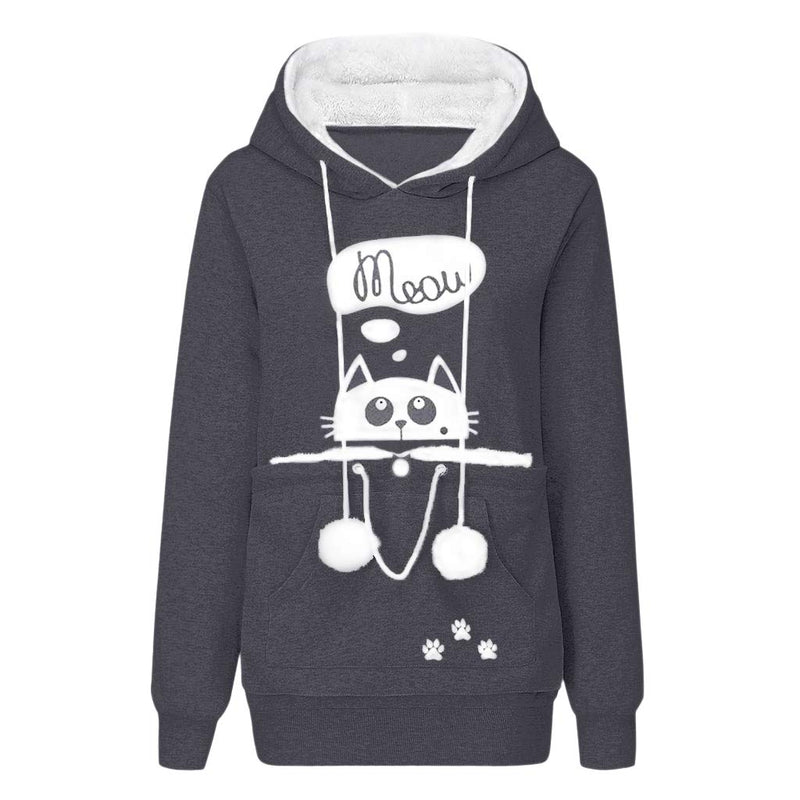 ALYC Pet Pouch Hoodie- Dog Cat Holder Carrier Sweatshirt Fleece Big Pouch Pullover for Women (Dark Grey, XX-Large) Dark Grey - PawsPlanet Australia