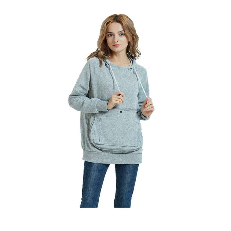 Pet Pouch Hoodie Long Sleeve Fleece Kitten Puppy Holder Carrier Sweatshirt for Women Light Grey Small - PawsPlanet Australia