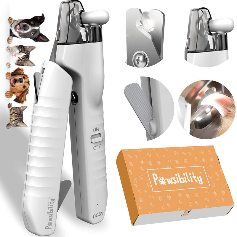 Reinvented Pet Nail Clippers for Your Pal - USB Rechargeable LED Light for Bloodline | Razor Sharp and Durable Blade | Vets Recommended Trimming Tool for Dogs and Cats Small&Medium White - PawsPlanet Australia