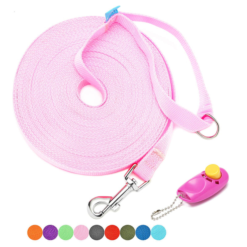 BAAPET 15/20/30/50/100 ft Long Dog Training Leash with Clickers for Small, Medium and Large Dogs or Cats (20 Feet, Pink) 20 Feet - PawsPlanet Australia