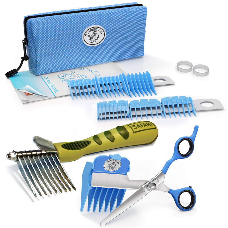 Scaredy Cut Silent Clipper + Dematting Comb Pet Grooming Kit, Blue, Right-Handed 17pc RH + Dematting, Blue - PawsPlanet Australia