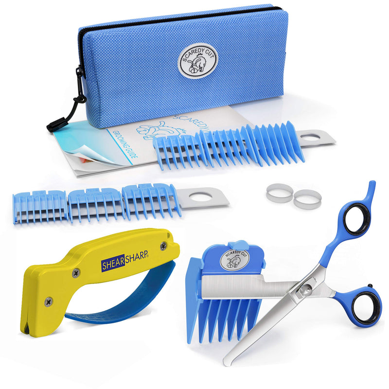 No Buzz Clipper + Sharpener by Scaredy Cut Silent Home Pet Grooming Kit, Blue, Right-Handed - PawsPlanet Australia