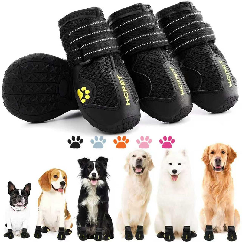 Hcpet Dog Boots Waterproof with Reflective Straps, Dog Shoes for Small Medium Large Puppy Outdoor Paw Protectors 4Ps, 8 (width 2.95 inch) for 74-91 lbs Black Width 2.95 in