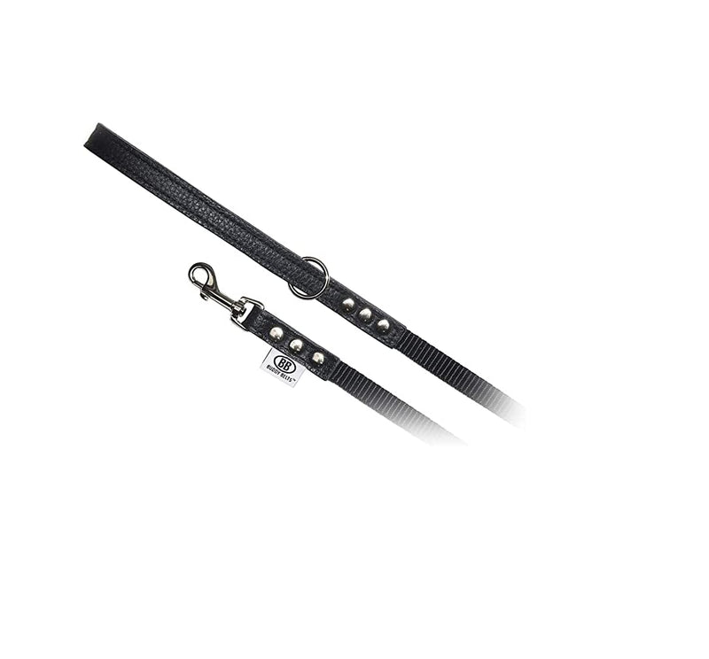 Buddy Belt Pebble Grain Accent Leather Nylon Leash Black - Premium Edition (1/2" x 4') - PawsPlanet Australia