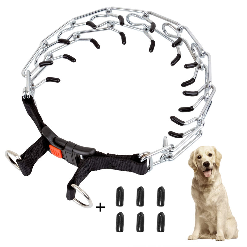 Dog Prong Collar, Dog Choke Pinch Training Collar, Adjustable Stainless Steel Links with Comfort Rubber Tips, Quick Release Snap Buckle for Medium Large Dogs (Packed with 8 Extra Tips) L(Neck:18''-20''-- Weight: around 70 lbs) Silver - PawsPlanet Australia