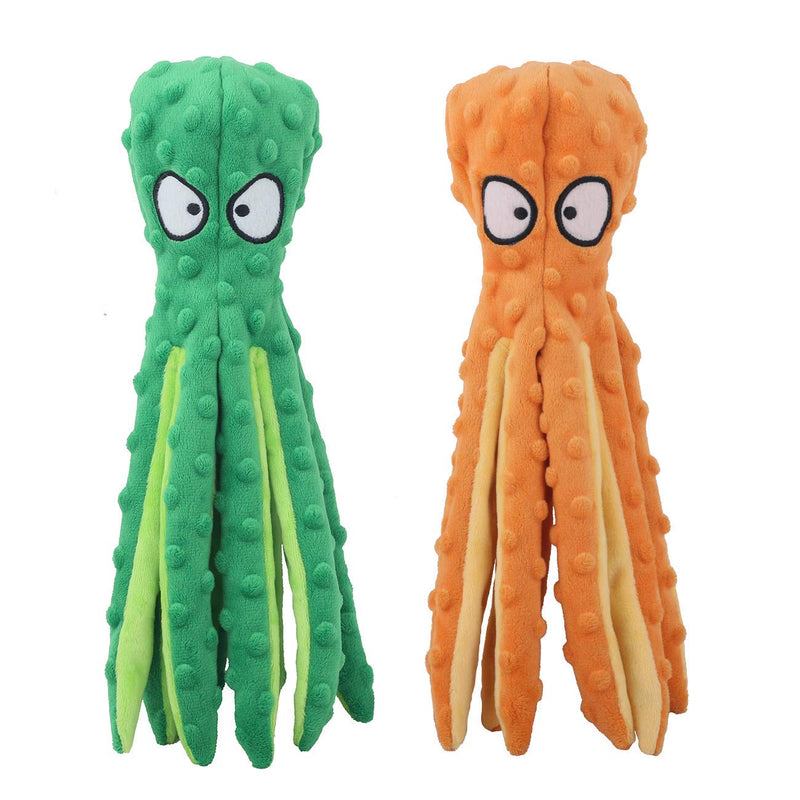 Dog Squeaky Toys Octopus - No Stuffing Crinkle Plush Toys for Puppy Teething, Durable Interactive Chew Toys for Small, Medium and Large Dogs Training and Reduce Boredom, 2 Pack Orange+Green - PawsPlanet Australia