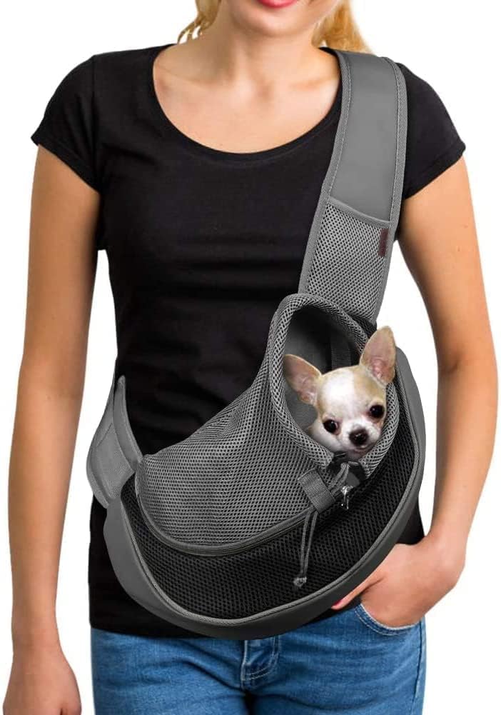 Cuby Pet Sling Carrier for Puppy Cats, Dogs Cats Sling Carrier Breathable, Safety Front Pocket Pet Sling Carrier, Hands-Free Mesh Bag with Adjustable Shoulder Strap for Outdoor and Travel (Grey) - PawsPlanet Australia