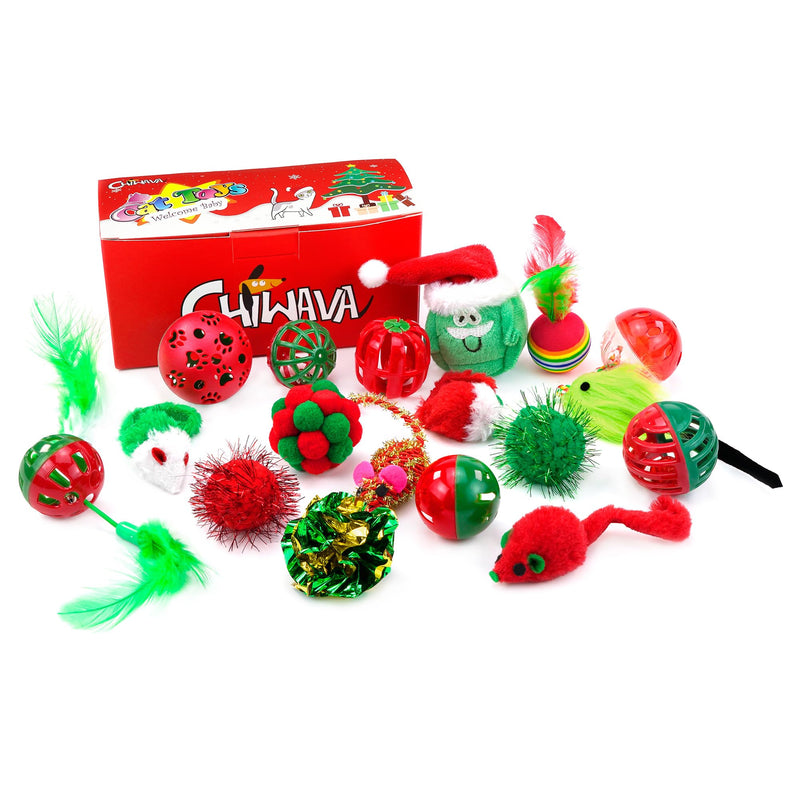 CHIWAVA 17 Pack Christmas Cat Toy Bag Set Assorted Toys Variety Pack Kitten Interactive Play - PawsPlanet Australia