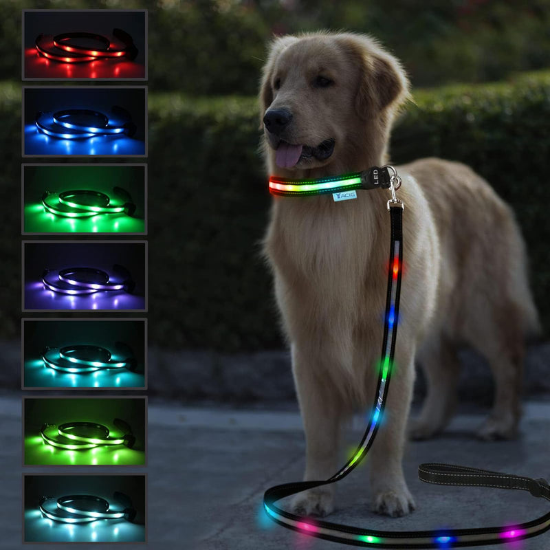 USB Rechargeable LED Dog Leash - 7 Colors & Color Cycling Mode, Light Up Dog Leash for Night Walking, Heavy Duty Padded Handle, 6FT for Small Medium Large Dogs - PawsPlanet Australia
