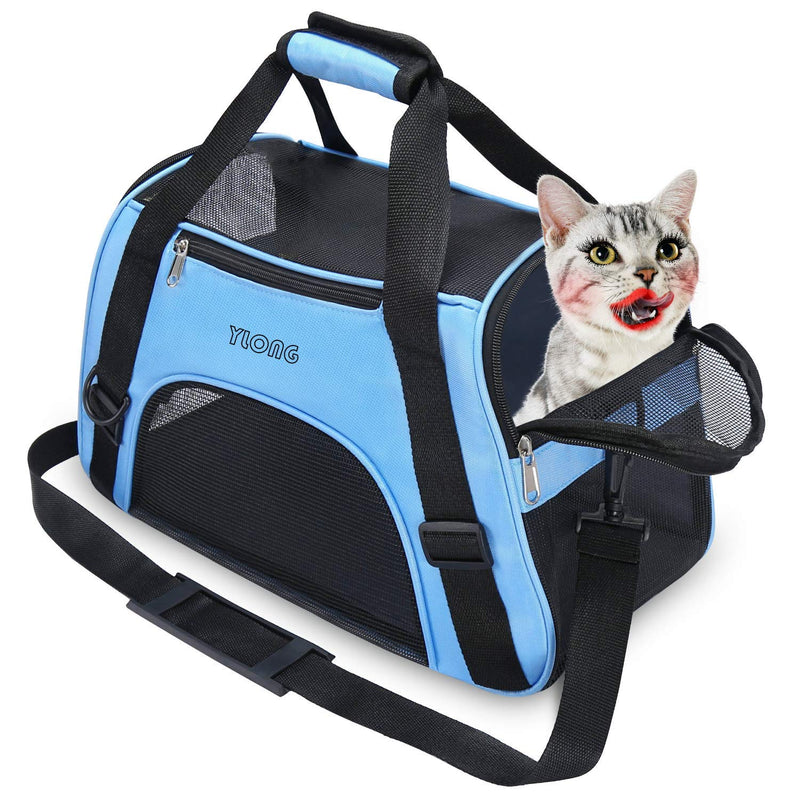 YLONG Airline Approved Pet Carrier,Soft-Sided Pet Travel Carrier for Cats Dogs Puppy Comfort Portable Foldable Pet Bag 17.5"L x 7.5"W x 11.0"H Blue - PawsPlanet Australia