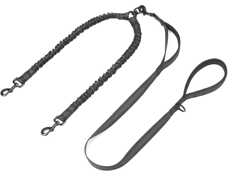 Dog Leash for 2 Dogs, Double Dog Leash with Tangle Free Swivel and Reflective Bungee for Dual Small Medium Large Dogs (5~18 lbs, Black) Weight (5~18 lbs.) - PawsPlanet Australia