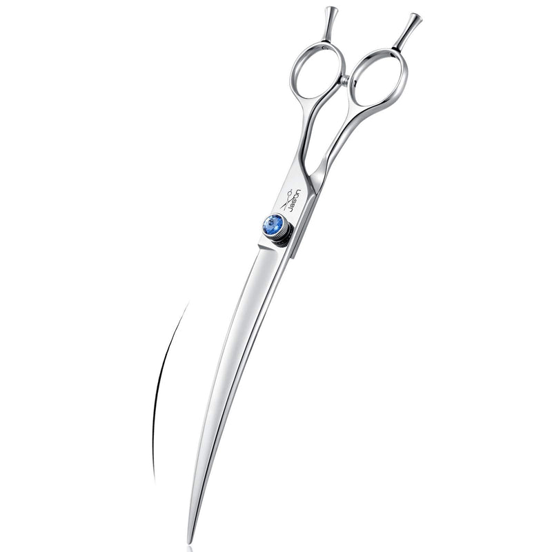 JASON 8" Curved Dog Grooming Scissors Ergonomic Pets Cats Trimming Shears with Offset Handle and a Jewelled Screw for Right Handed Groomers Long Sharp Comfortable 8.0" - PawsPlanet Australia