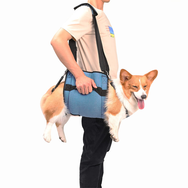 COODEO Dog Carry Sling, Emergency Backpack Pet Legs Support & Rehabilitation Dog Lift Harness for Nail Trimming, Dog Carrier for Senior Dogs Joint Injuries, Arthritis, Up and Down Stairs (L, Blue) Large - PawsPlanet Australia