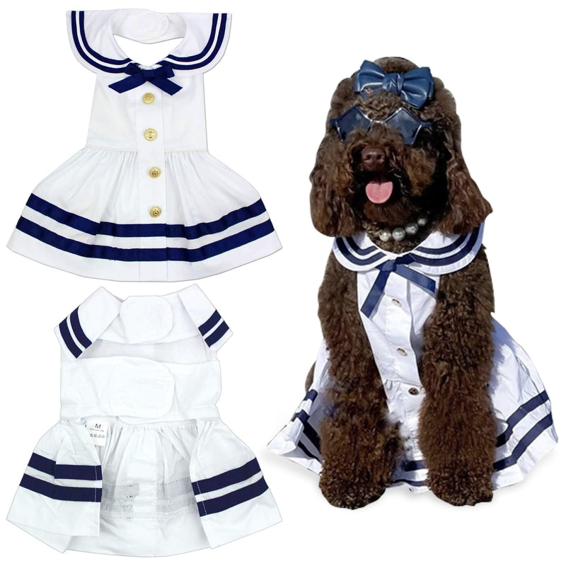 Parisian Pet Sailor Dog Dress - 100% Cotton Summer Clothes for Large Dogs Girl - Nautical Pet Apparel - Stylish Dog Outfit - Lightweight and Breathable Puppy Clothes - Cute Dresses for Dogs Sailor Dress L