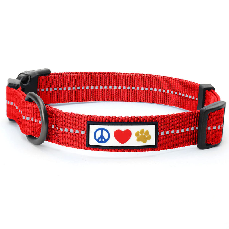 Pawtitas Recycled Dog Collar with Reflective Stitched Puppy Collar Made from Plastic Bottles Collected from Oceans Medium Red Chili Medium (Pack of 1) Recycled Red - PawsPlanet Australia