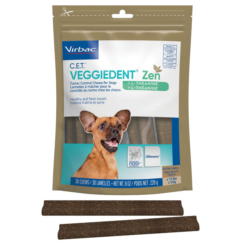 Virbac C.E.T.® VEGGIEDENT® Zen Tartar Control Chews for Dogs - Multifunctional to Support Mental Well-Being, VOHC Approved - Extra Small Under 11lbs X-Small (Pack of 30) - PawsPlanet Australia