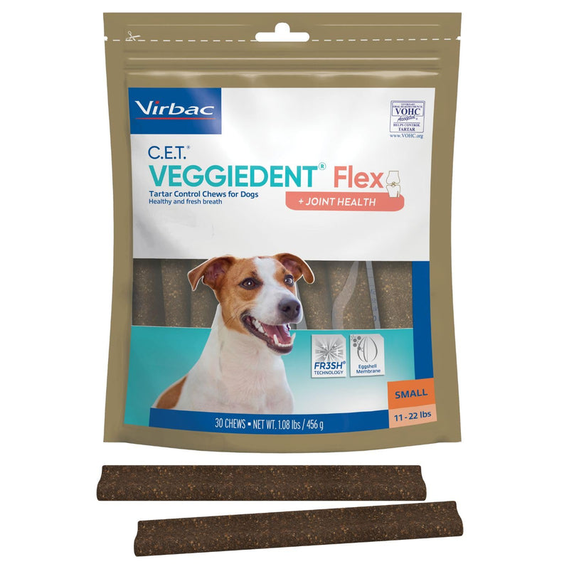 Virbac C.E.T.® VEGGIEDENT® Flex Tartar Control Chews for Dogs - Multifunctional to Support Joint Health, VOHC Approved - Small 11-22lbs - PawsPlanet Australia