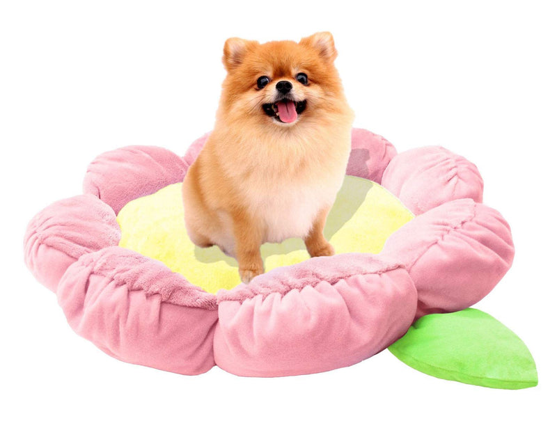 TONBO Soft Plush Small Cute and Cozy Pastel Pink Flower Dog Cat Bed, Washer and Dryer Friendly, (Pastel Pink) - PawsPlanet Australia