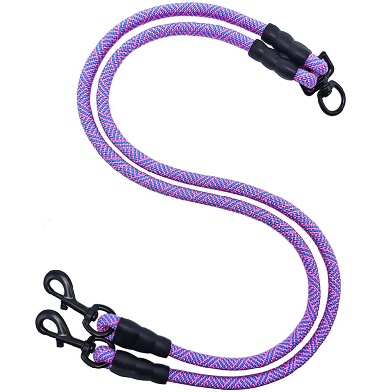 Double Dog Leash Coupler, Extension Rope for Two Dogs, No Tangle Dual Dog Lead Splitter for Large Medium Dogs Over 40 lbs (1/2" X 33"- Pinkblue) Large (1/2"D x 33"L)
