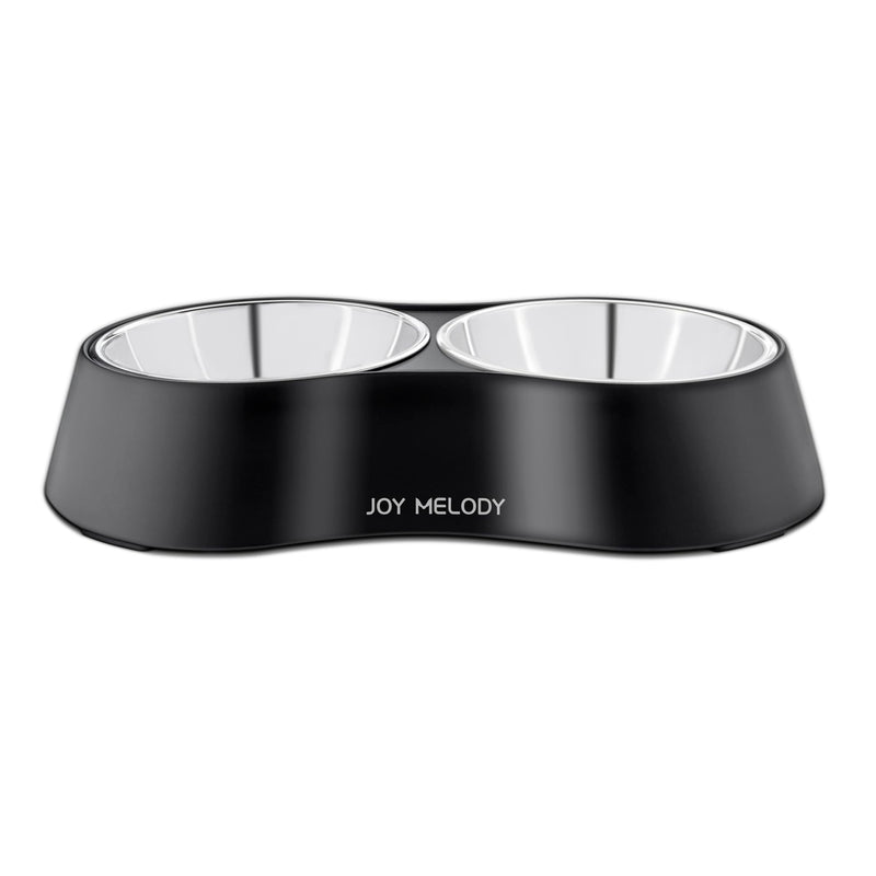 Joy Melody Non Slip Food and Water Bowl Set with Stand for Cat, Samll Dog, Rabbit, Stainless Steel Elevated Kitten Feeder, Anti Vomiting Dish for Puppy, Bunny, Dishwasher Safe, Whisker Fatigue Black - PawsPlanet Australia