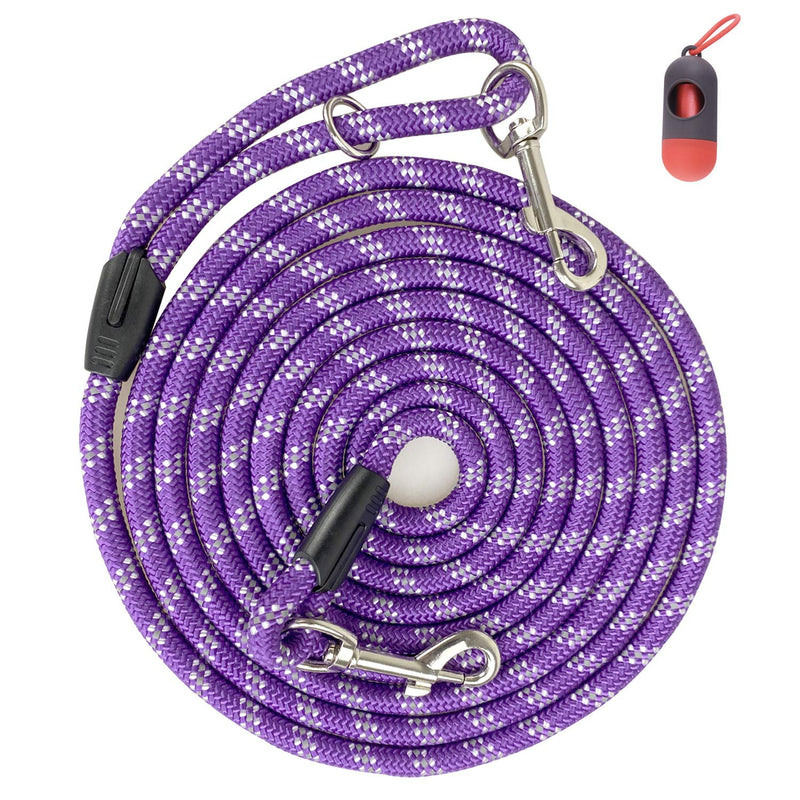 Long Rope Dog Leash for Dog Training 12FT 20FT 30FT 50FT, Reflective Threads Dog Leashes Tie-Out Check Cord Recall Training Agility Lead for Large Medium Small Dogs (Purple, 10mm*20ft) 2/5 inch * 20 ft Purple - PawsPlanet Australia