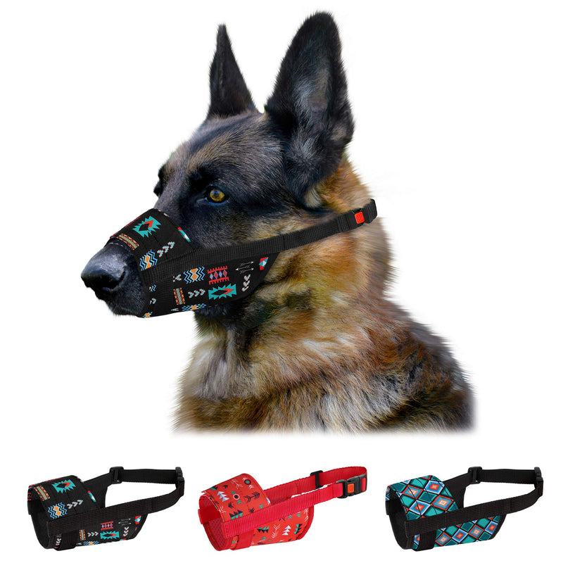 CollarDirect Dog Muzzle - Adjustable Soft Breathable Tribal Nylon Dog Mouth Guard Cover for Small, Medium and Large Dogs, Anti Chewing, Barking & Biting (Pattern 2; M/L) Pattern 2 - PawsPlanet Australia