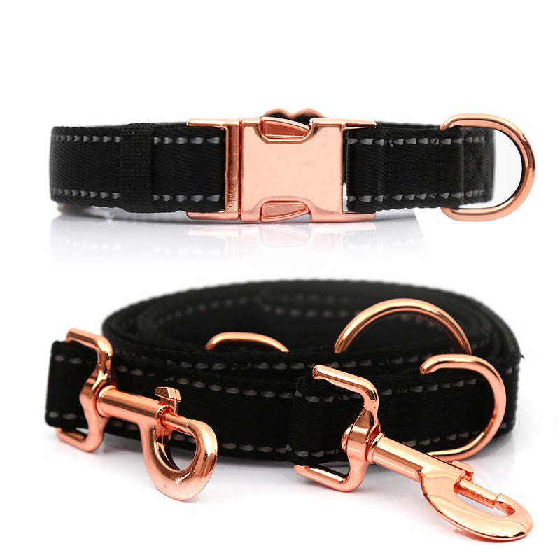 Medium-Large Big-Female Heavy-Duty Dog-Collar Leash-Set - Rose Gold 6 Foot Exceptionally Elegant Design and Adjustable in 3 Different Lengths for Medium to Large Dogs M ( 13.8''- 19.7'' ) Black - PawsPlanet Australia