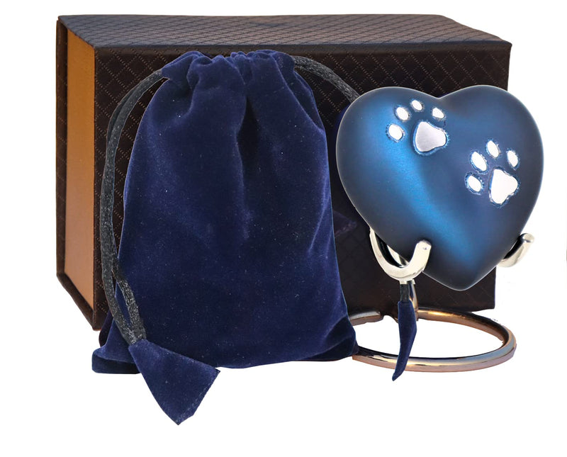 THE ASCENT MEMORIAL PET Memorial Heart URNS for Ashes for Cats and Dogs | PAW Engraved Heart URN | Display Stand | Velvet Carry Bag | Paper Funnel | Magnet Closure Gift Box Blue - PawsPlanet Australia