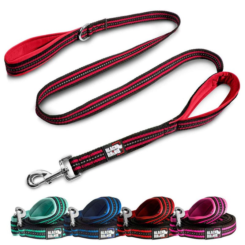 Black Rhino Dog Leash - Heavy Duty - Medium & Large Dogs | 5ft Long Leashes | Two Traffic Padded Comfort Handles for Safety Control Training - Double Handle Reflective Lead 5 Ft Red/Bl - PawsPlanet Australia
