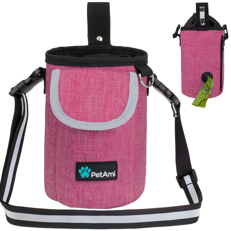 PetAmi Dog Treat Pouch, Large Pet Training Treat Pouch with Pocket, Dog Trainer Essentials Supply Holder with Poop Bag Dispenser, Training Bag for Kibbles Toys, 3 Ways to Wear (Pink) Pink - PawsPlanet Australia