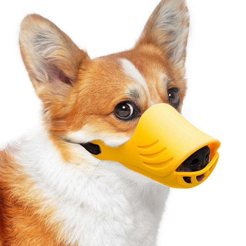 LUCKYPAW Dog Muzzle, Soft Duck Silicone Mouth Cover with Adjustable Strap for Small Medium Dogs, Best to Prevent Barking, Biting, and Chewing(Yellow,M) M Yellow - PawsPlanet Australia