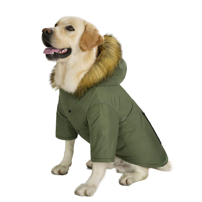 Large Dog Down Jacket Hoodie Coat Winter Waterproof,Reflective Warm Dog Clothes Clothing Thick Padded for Medium Big Dogs, with Real Pocket(34) 34 ArmyGreen