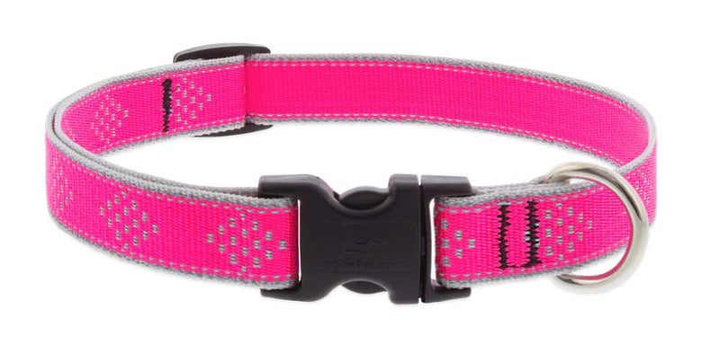 Lupine Reflective Dog Collar 3/4" Wide Pink Diamond Adjusts from 13" to 22" 3/4"w; 13-22"