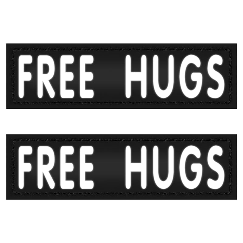 IronSeals Set of 2 Reflective Dog Vest Harness Patches, Removable Free Huges Patches with Reflective Printed Letters for Emotional Support Therapy Dog Vest Harness Collar or Leash M: 4.9"x1.5"/12.5cmx3.8cm Free Hugs (2 Pack Black) - PawsPlanet Australia