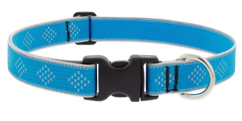 Lupine Reflective Dog Collar 1" Wide Blue Diamond Adjusts from 12" to 20" 1"w; 12-20"