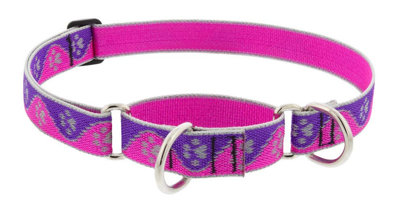Lupine Reflective Martingale Dog Collar 1" Wide Pink Paws Adjusts from 15" to 22" 1"w; 15-22" - PawsPlanet Australia