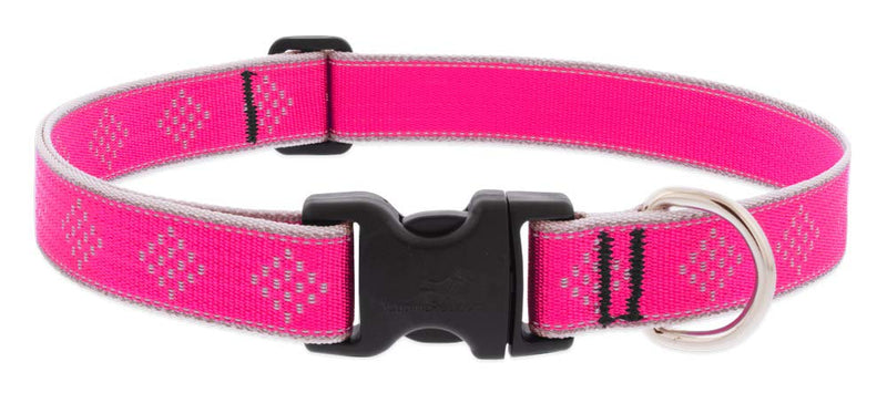 Lupine Reflective Dog Collar 1" Wide Pink Diamond Adjusts from 12" to 20" 1"w; 12-20"