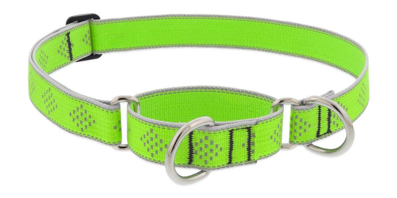 Lupine Reflective Martingale Dog Collar 1" Wide Green Diamond Adjusts from 19" to 27" 1"w; 19-27"