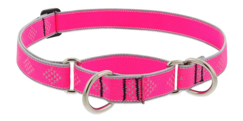 Lupine Reflective Martingale Dog Collar 1" Wide Pink Diamond Adjusts from 15" to 22" 1"w; 15-22" - PawsPlanet Australia