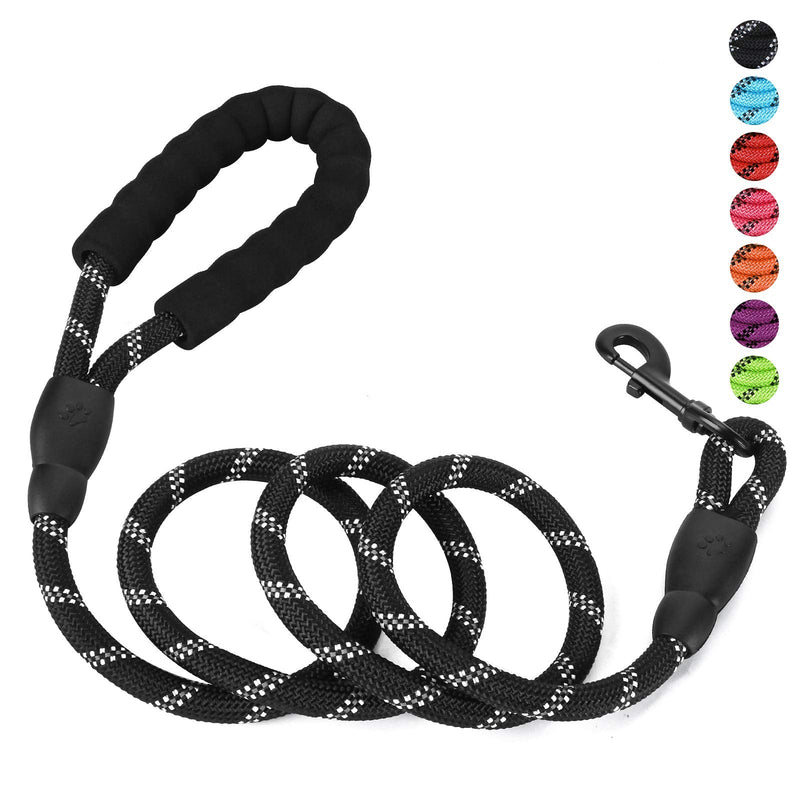 5ft 1/2in Heavy Duty Black Dog Leash for Large Dogs & Medium Size Dogs - Highly Reflective Heavy Duty Dog Rope Leash with Soft Padded Anti-Slip Handle- for 18-120 lbs Dogs 1/2" x 5 FT(18~120 lbs.) - PawsPlanet Australia